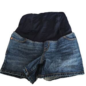 Isabel Maternity By Ingrid Womens Midi Short Size 6 Blue Crossover Panel Support
